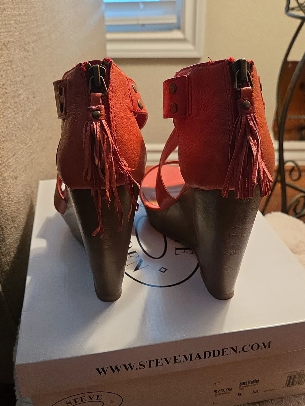 Steve Madden Red Strappy Wedge Sandals with Tassel